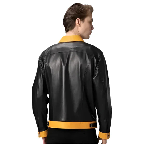 Mens Premium Black Leather Trucker Jacket
